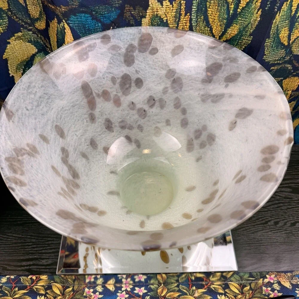 Hand Blown Glass Tortoise Spot Pedestal Bowl 11.5